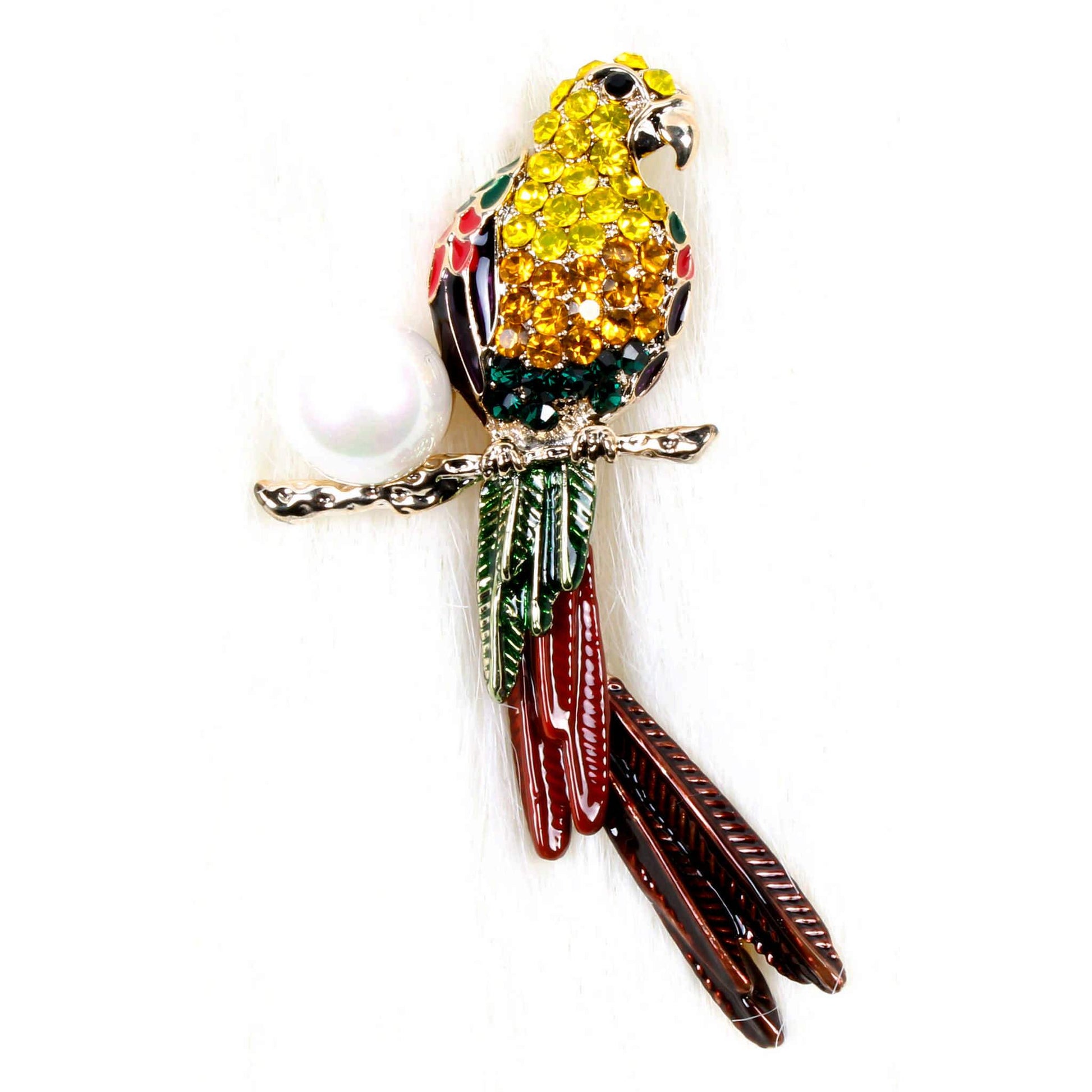 Indian Petals Rhinestone Studded Enamel Painted Colourful Bird Design Elegant Metal Brooch Lapel Pin, Unisex - Indian Petals
