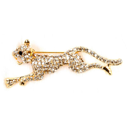 Rhinestone Studded Panther Design Elegant Metal Lapel Pin Brooch for Boys Men, Gift, Gold - Indian Petals