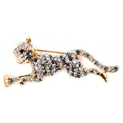 Rhinestone Studded Panther Design Elegant Metal Lapel Pin Brooch for Boys Men, Gift, Black White - Indian Petals