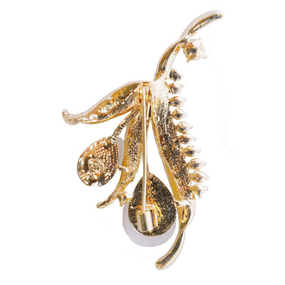 Indian Petals Indian Petals Pearl and Rhinestone Studded Leaf Design Designer Elegant Metal Brooch Lapel Pin, Unisex, Gift