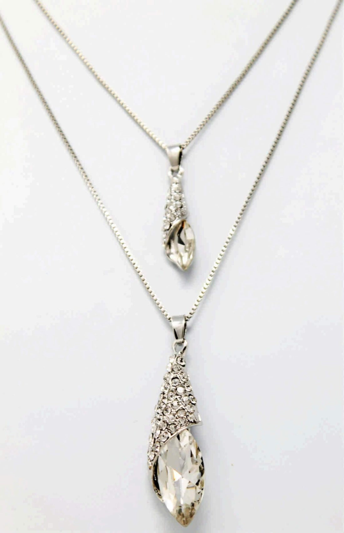 Drop Style Rhinestones Studded Design Imitation Fashion Metal Double Pendant with Long Chain