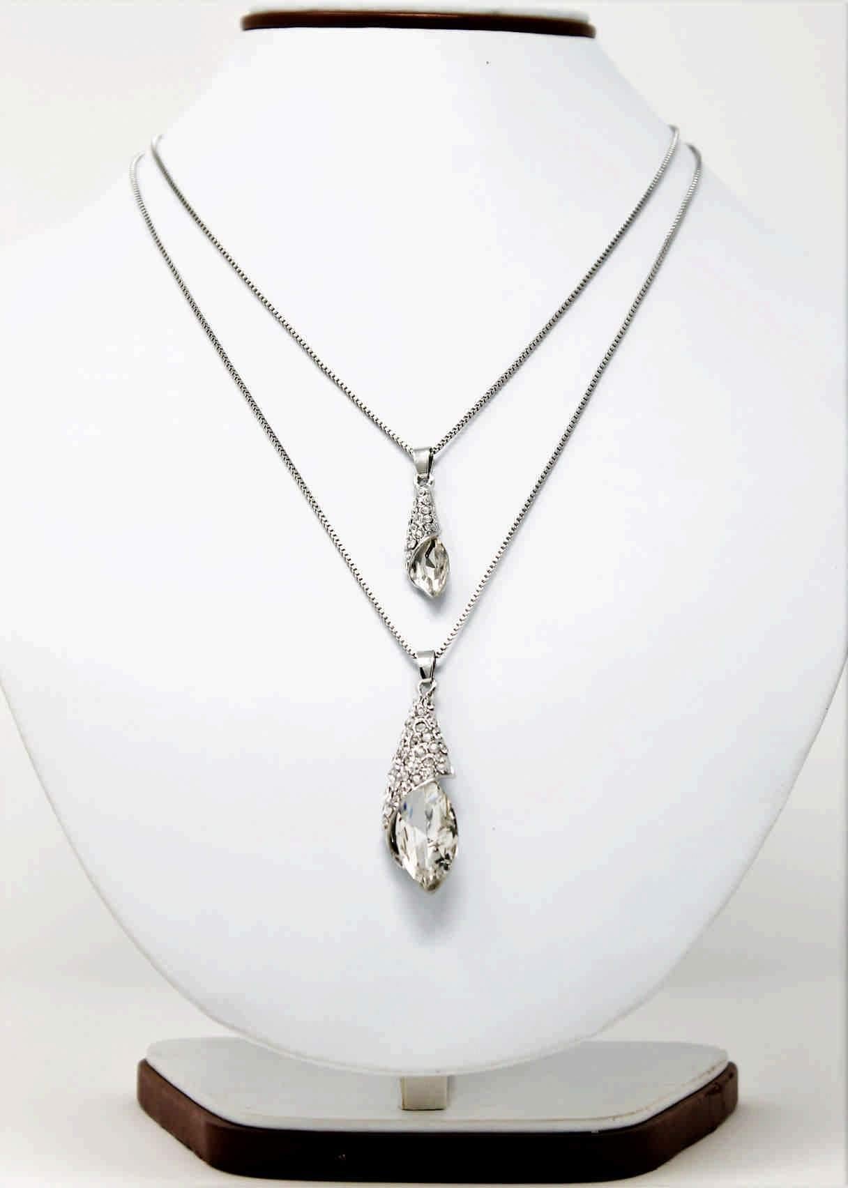Drop Style Rhinestones Studded Design Imitation Fashion Metal Double Pendant with Long Chain