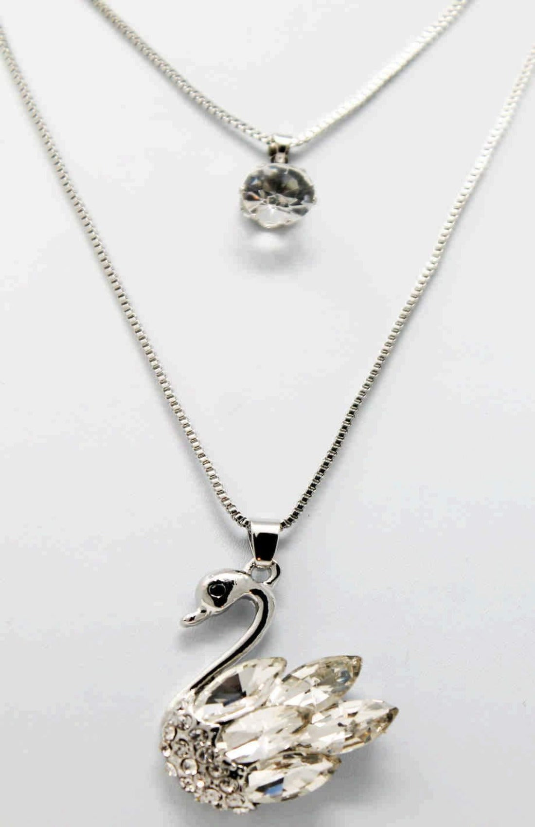 Rhinestones Studded Duck Design Imitation Fashion Metal Double Pendant with Long Chain for Girls