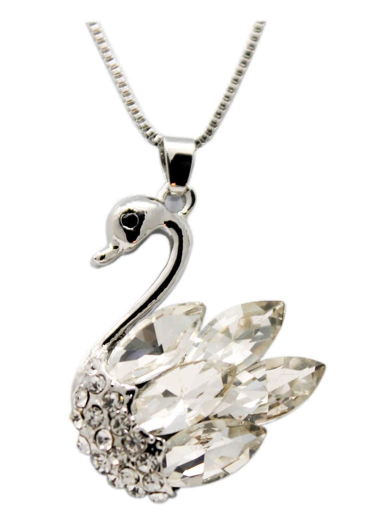 Rhinestones Studded Duck Design Imitation Fashion Metal Double Pendant with Long Chain for Girls