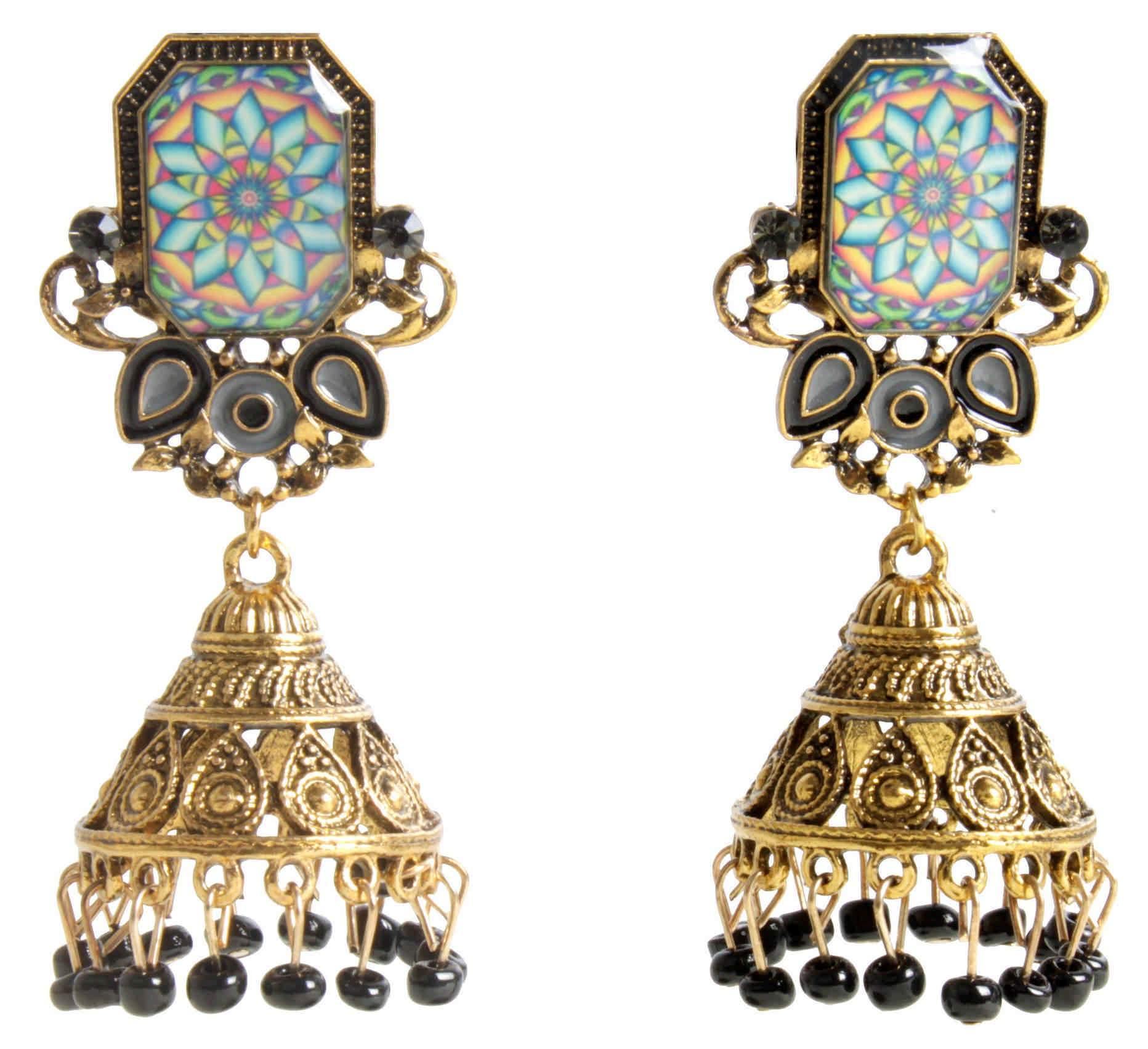 Rajputi Style Stone Fashion Gold Artificial Fashion Dangler Jhumka Earrings with Drops for Girls Women - Indian Petals
