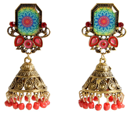 Rajputi Style Stone Fashion Gold Artificial Fashion Dangler Jhumka Earrings with Drops for Girls Women - Indian Petals