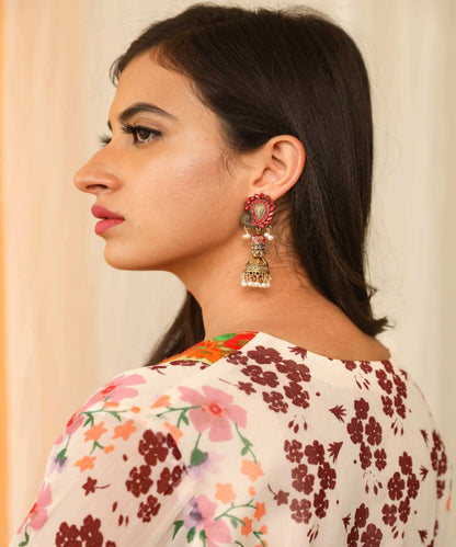 Indian Petals Keri Design Rajputi Style Stone Fancy Artificial Fashion Dangler Earring for Girls Women - Indian Petals