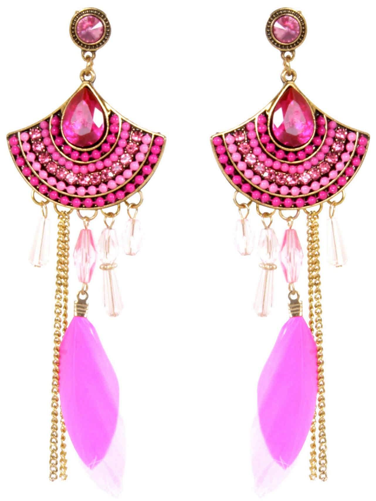 Feather Tassel Design Artificial Fashion Dangler Earrings Jhumka for Girls Women - Indian Petals