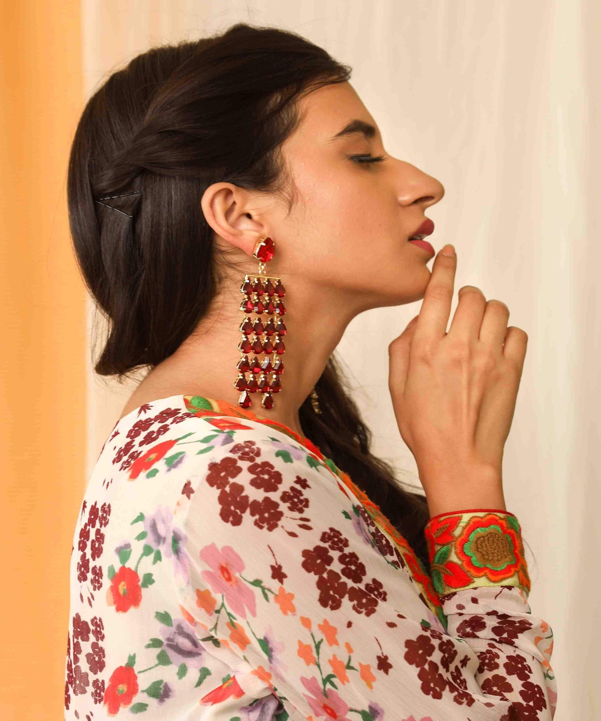 Rhinestone Studded Long Jhalar Style Fancy Artificial Imitation Fashion Dangler Earrings Jhumka for Girls Women - Indian Petals