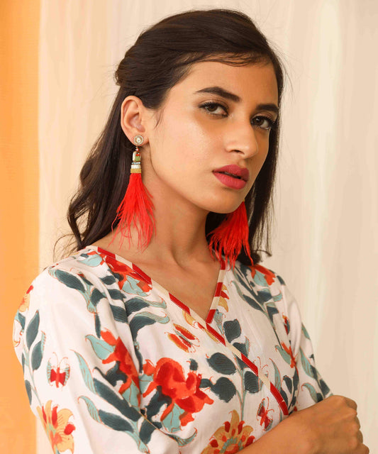 Feather Tassel Design Weightless Style Fancy Artificial Imitation Fashion Dangler Earrings Jhumka for Girls Women - Indian Petals