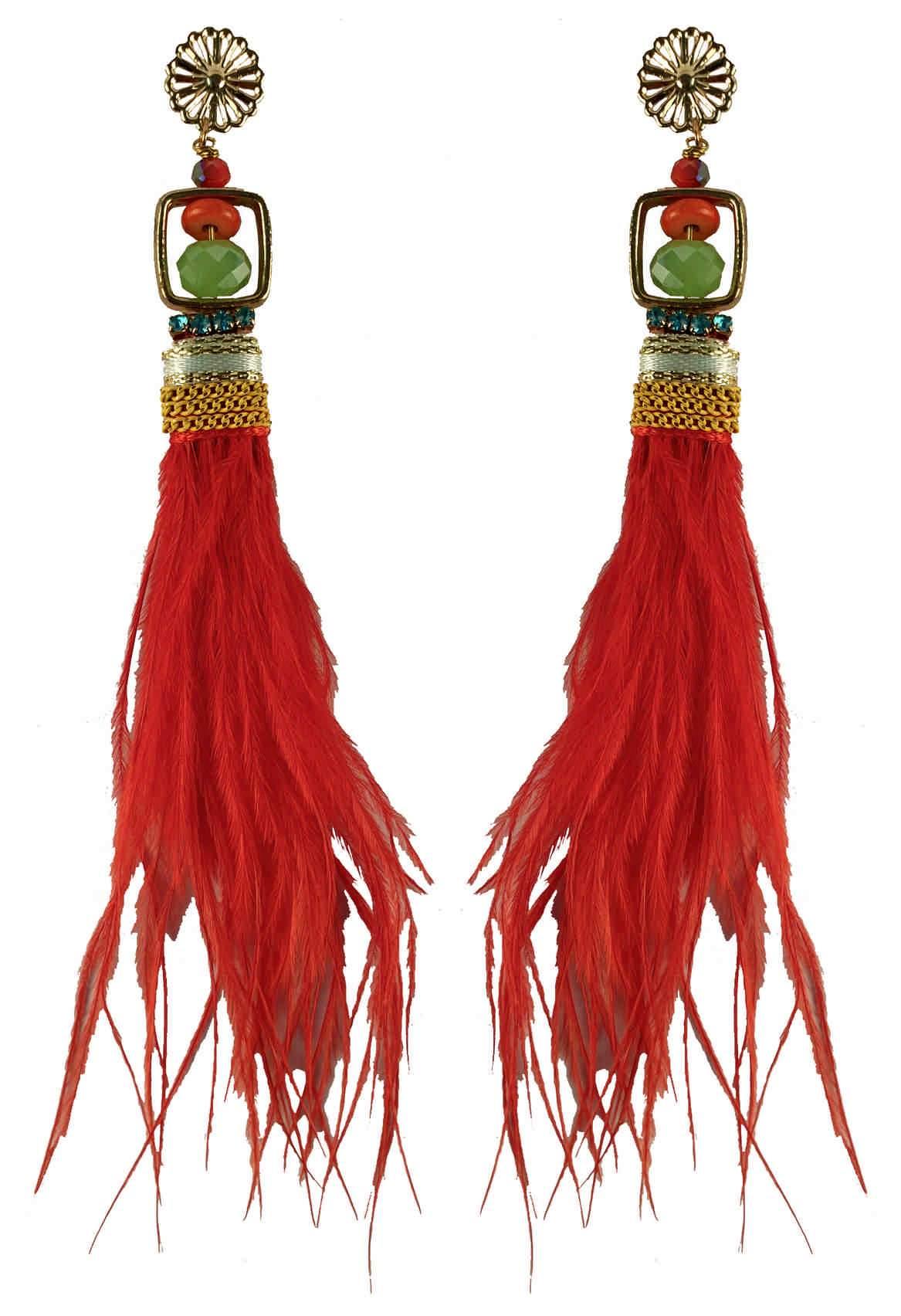 Indian Petals Feather Tassel Design Weightless Style Fancy Artificial Imitation Fashion Dangler Earrings Jhumka for Girls Women - Indian Petals