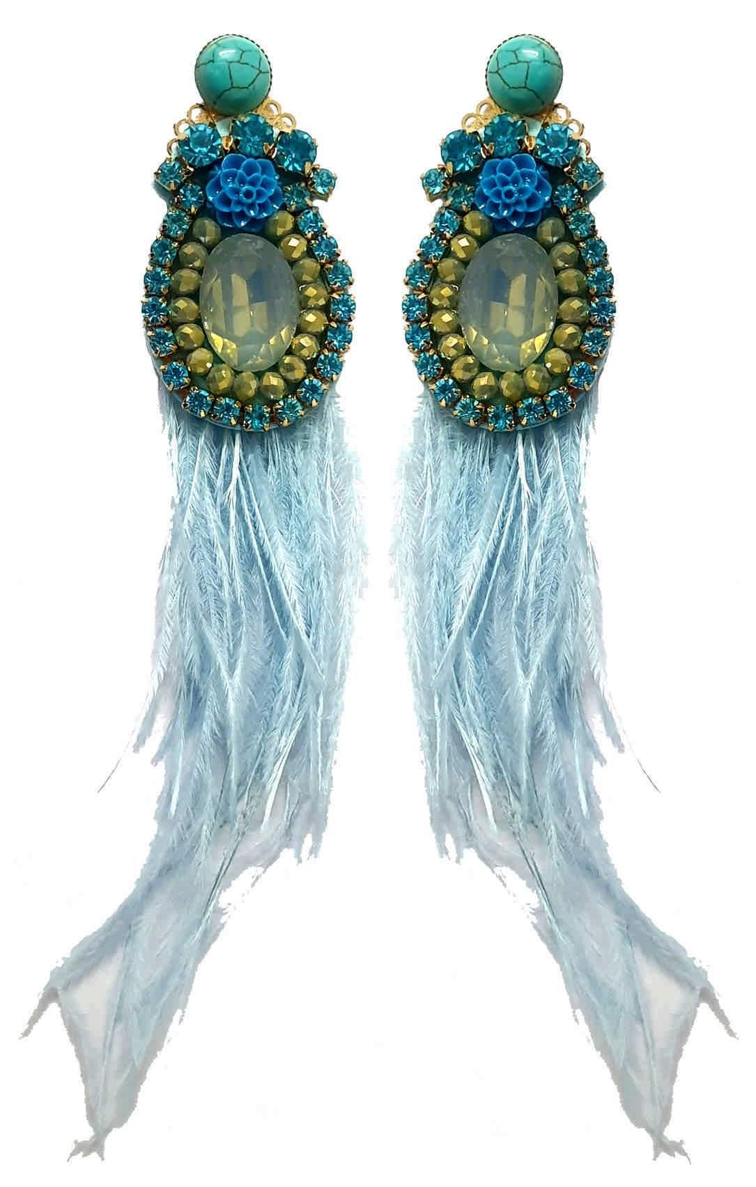 Indian Petals Beads and Rhinestone studded Feather Tassel Design Fancy Artificial Imitation Fashion Earrings for Girls Women - Indian Petals