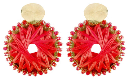 Indian Petals Satin Thread Work with Beads Fancy Artificial Imitation Fashion Earrings for Girls Women - Indian Petals