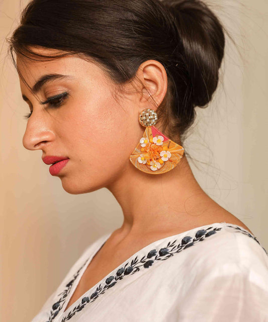Indian Petals Floral Design on Net Fancy Artificial Imitation Fashion Earrings for Girls Women - Indian Petals