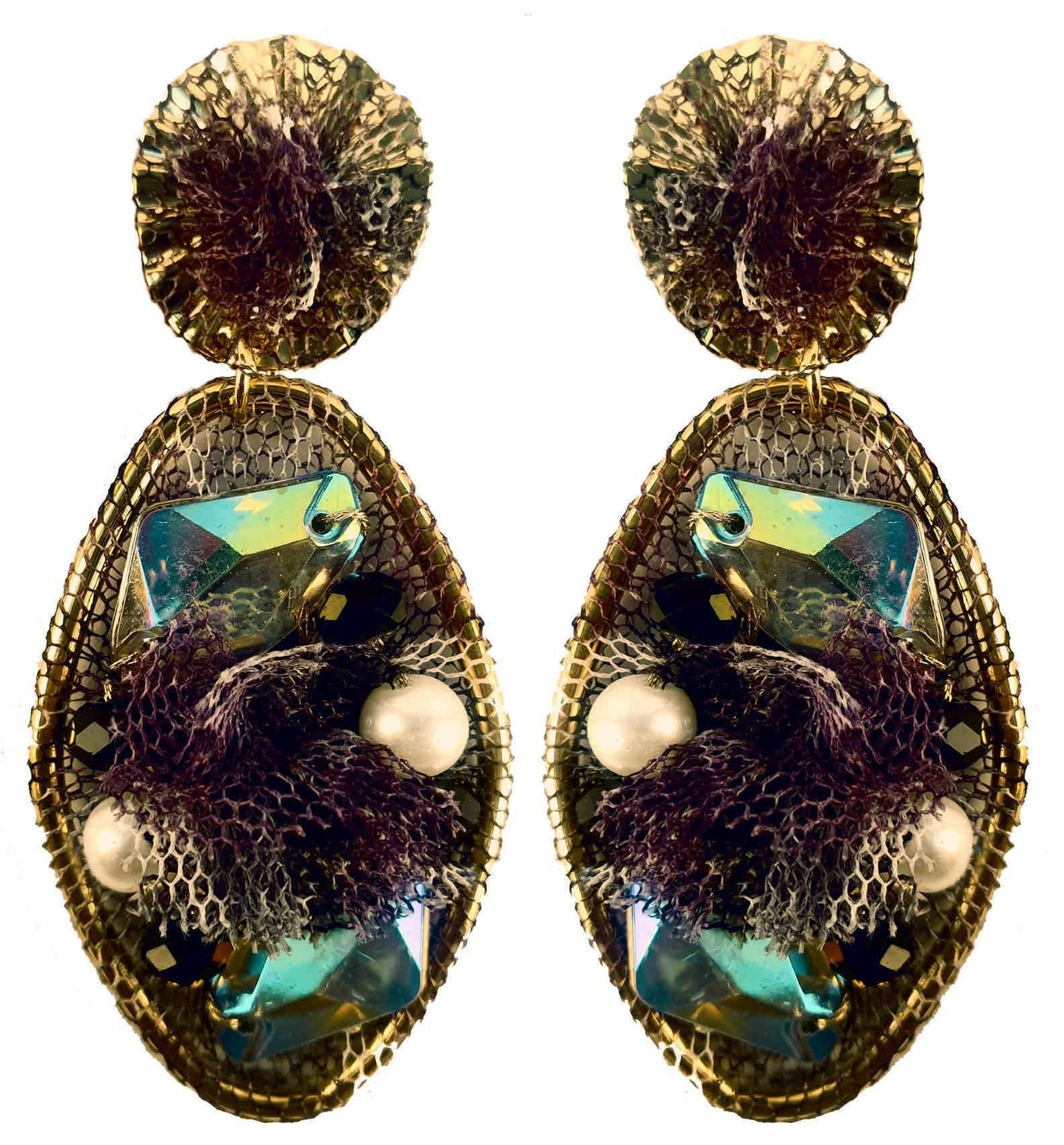 Indian Petals Rhinestones on Net Design Fancy Artificial Imitation Fashion Earrings for Girls Women - Indian Petals