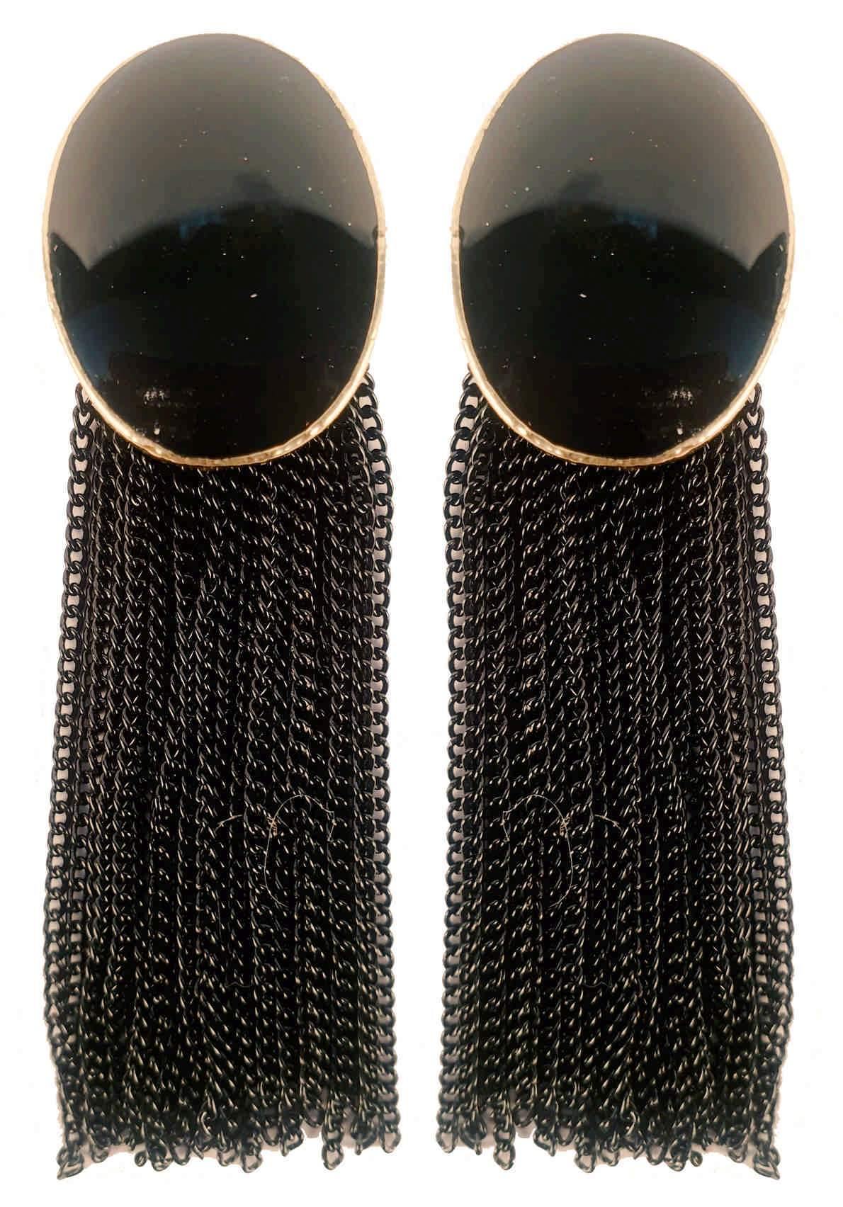 Indian Petals Enamel Metal Patch with Long Tassel Design Artificial Fashion Dangler Earrings Jhumka for Girls Women - Indian Petals