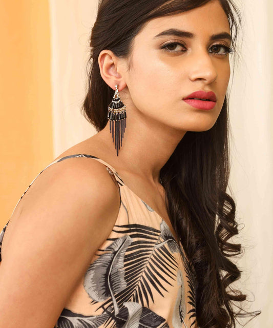 Indian Petals Chandelier Design Artificial Fashion Dangler Earrings Jhumka with Tassales for Girls Women