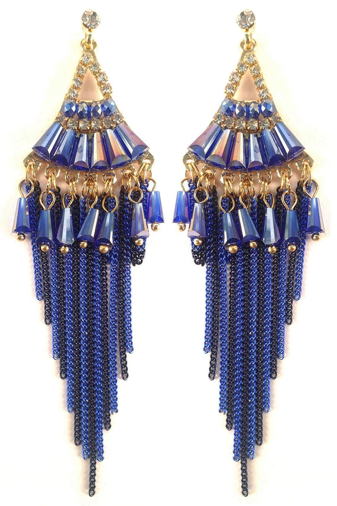 Indian Petals Chandelier Design Artificial Fashion Dangler Earrings Jhumka with Tassales for Girls Women, Blue