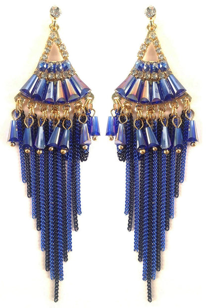 Indian Petals Chandelier Design Artificial Fashion Dangler Earrings Jhumka with Tassales for Girls Women, Blue