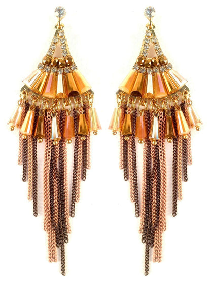 Indian Petals Chandelier Design Artificial Fashion Dangler Earrings Jhumka with Tassales for Girls Women, Brown