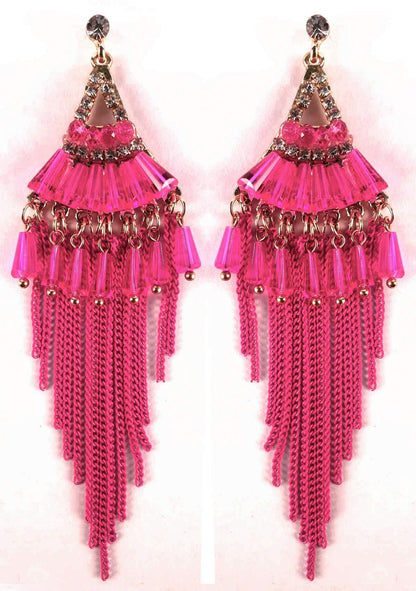 Indian Petals Chandelier Design Artificial Fashion Dangler Earrings Jhumka with Tassales for Girls Women, Pink