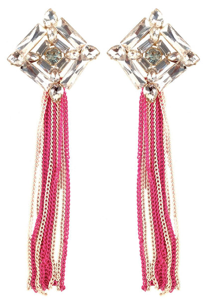Indian Petals Crystal Chandelier Design Artificial Fashion Dangler Earrings Jhumka with Tassales for Girls Women, Pink