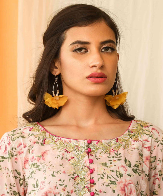 Satin Floral Design Weightless Artificial Fashion Dangler Earrings Jhumka for Girls Women