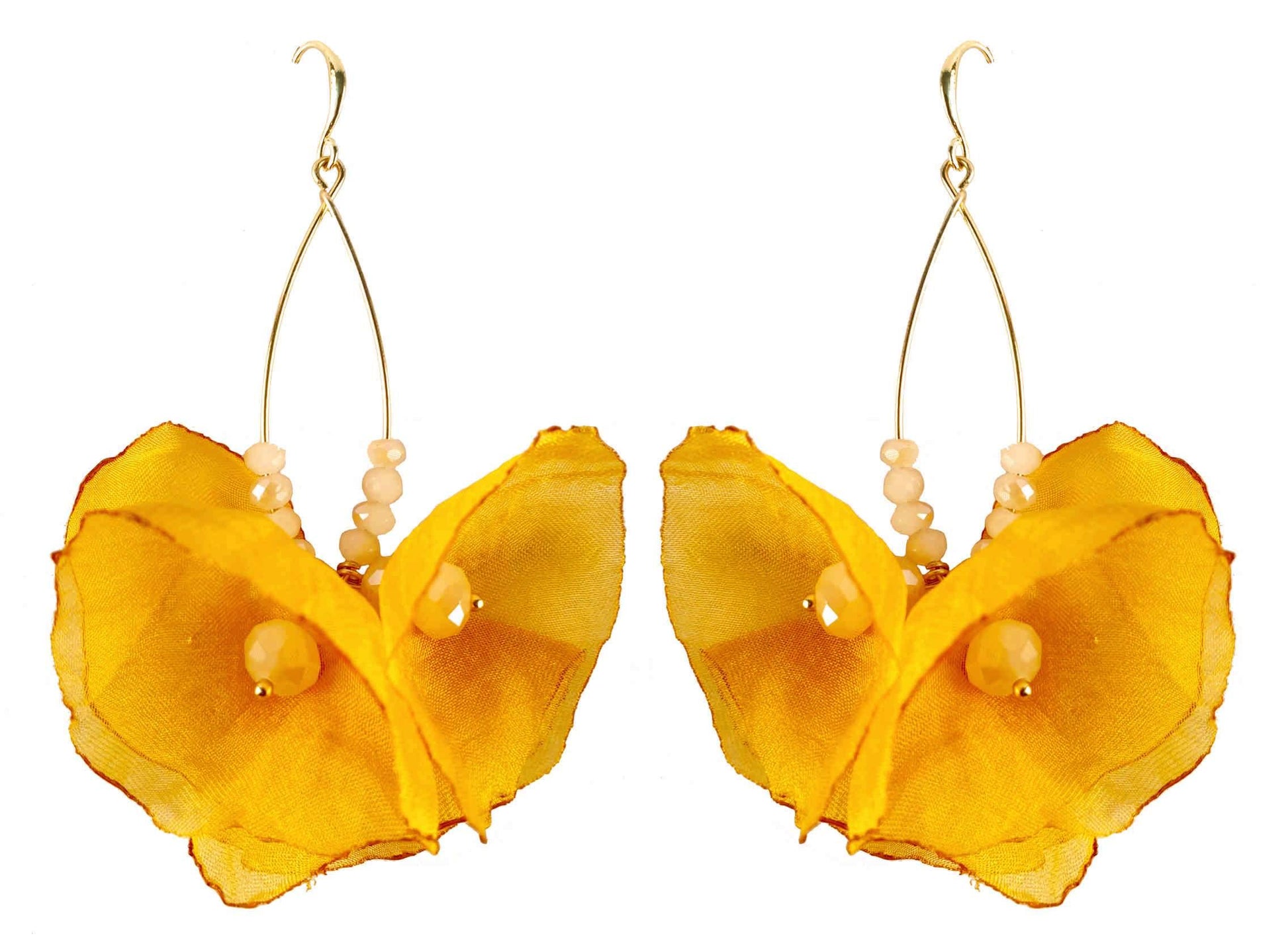 Indian Petals Satin Floral Design Weightless Artificial Fashion Dangler Earrings Jhumka for Girls Women, Yellow