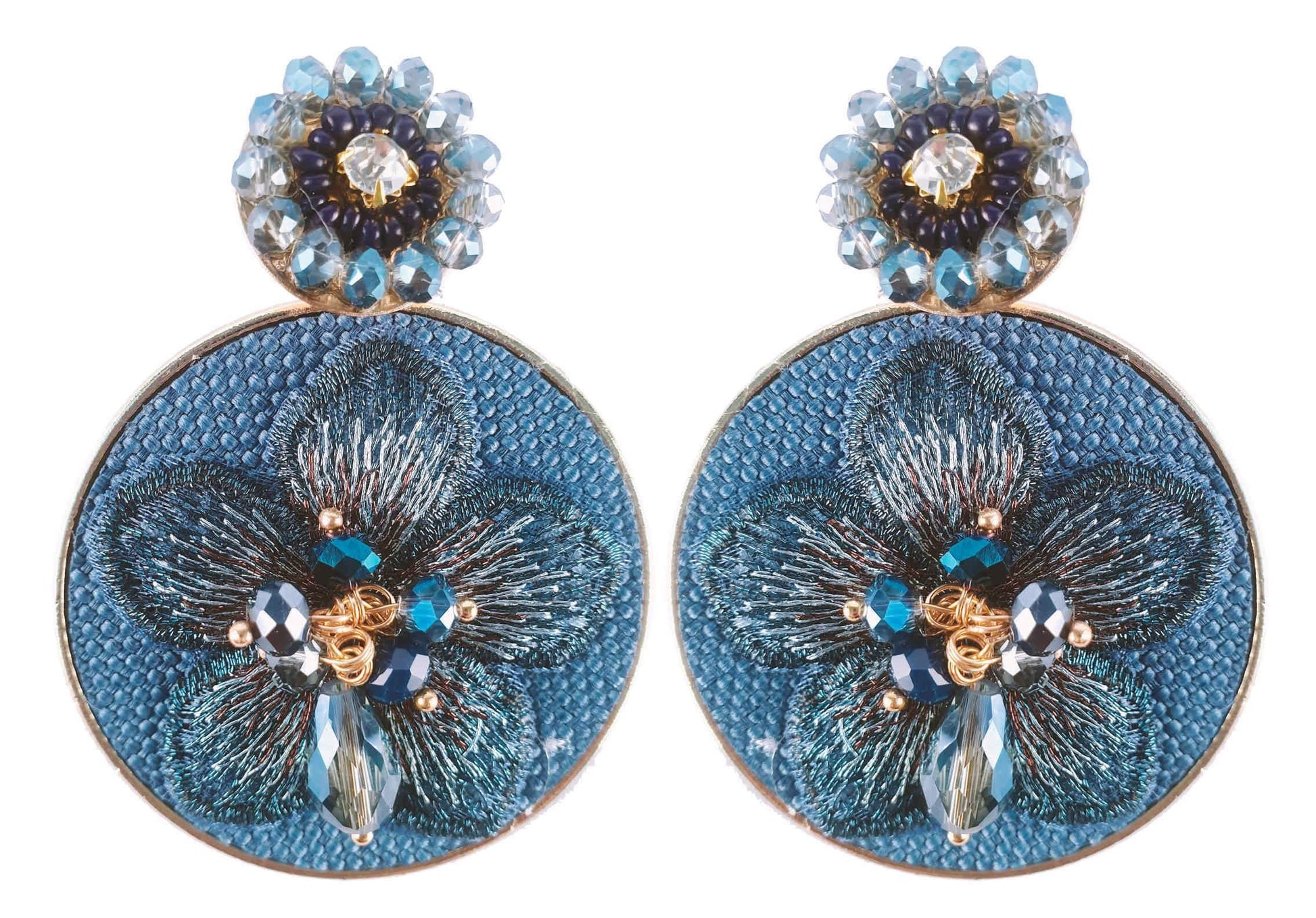 Indian Petals Fabric Flower on Round Disc Design Artificial Fashion Dangler Earrings for Girls Women - Indian Petals
