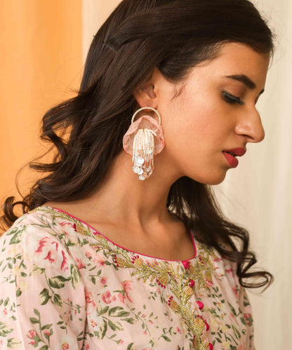 Indian Petals Beaded Tassel with Net Design Artificial Imitation Fashion Dangler Earrings for Girls Women