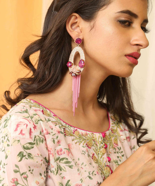 Rhinestones studded Geometrical Shapes with Long Tassel Design Artificial Fashion Dangler Earrings Jhumka for Girls Women