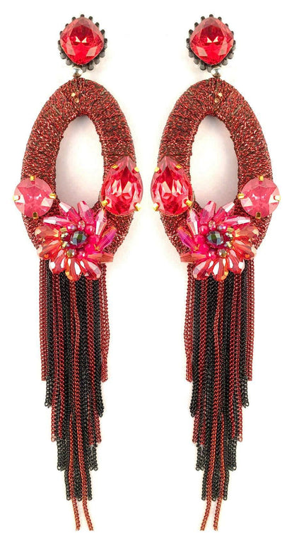 Indian Petals Rhinestones studded Geometrical Shapes with Long Tassel Design Artificial Fashion Dangler Earrings Jhumka for Girls Women - Indian Petals