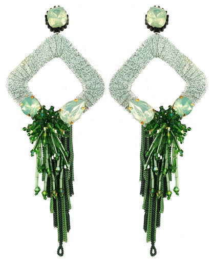 Indian Petals Rhinestones studded Geometrical Shapes with Long Tassel Design Artificial Fashion Dangler Earrings Jhumka for Girls Women - Indian Petals