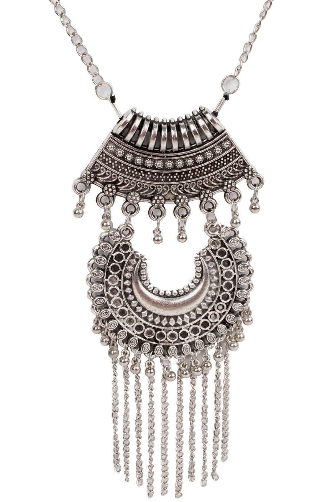 Indian Petals Retro style Afgani design Metal Imitation Fashion Oxidised Necklace with Tassels for Girls and Ladies - Indian Petals