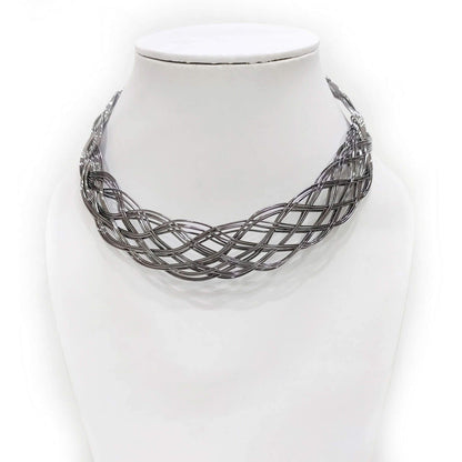 Indian Petals Modern style Wire Loop Designer Neckband Metal Imitation Fashion Oxidised Necklace for Girls and Ladies, Matellic Gray