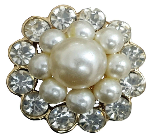Rhinestones and Pearls Studded Floral Design Imitation Artificial Metal Polished Bridal Ring for Girls - Indian Petals