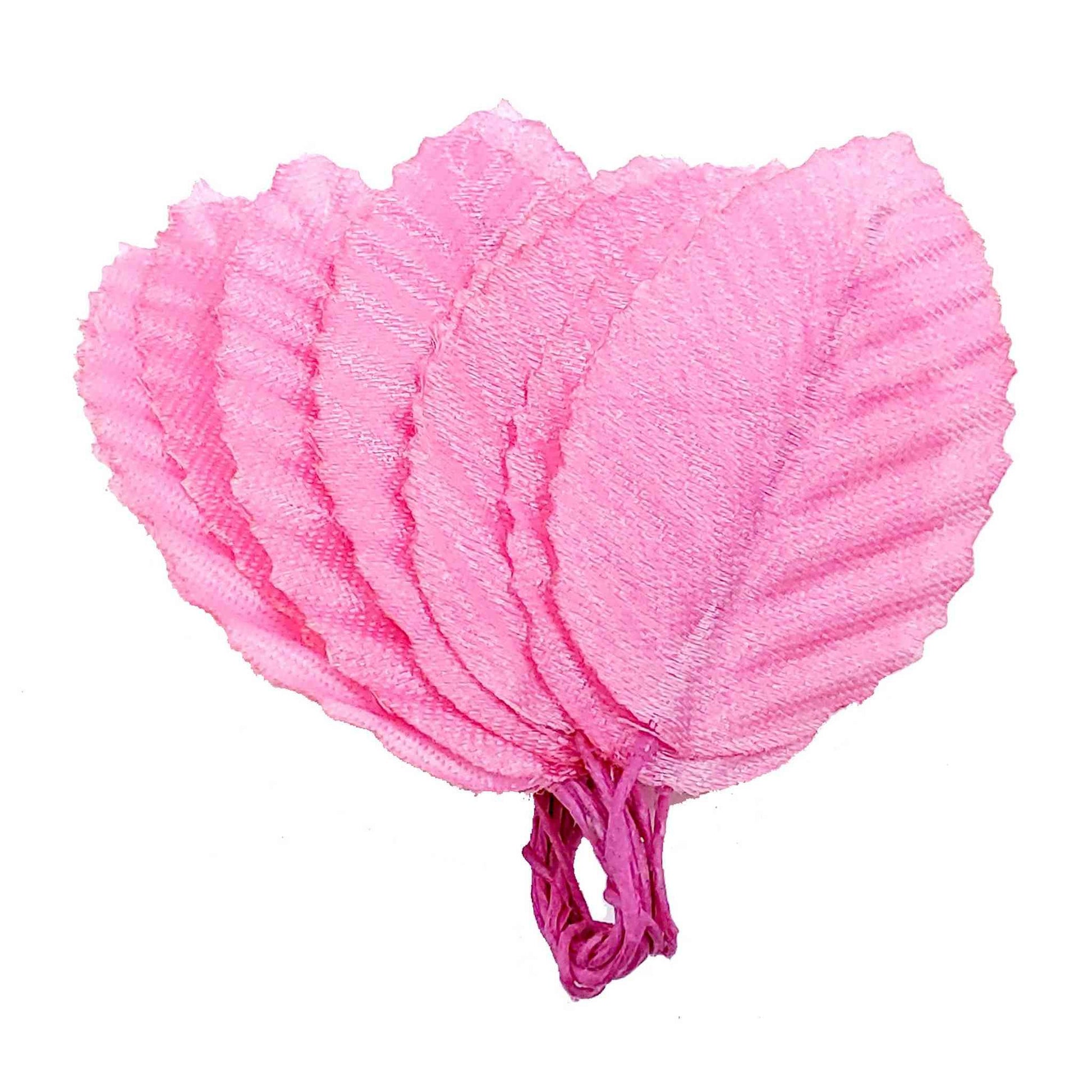 Beautiful Fabric Leaf for DIY Craft, Trouseau Packing or Decoration (Bunch of 12) - Design 60, Hot Pink - Indian Petals