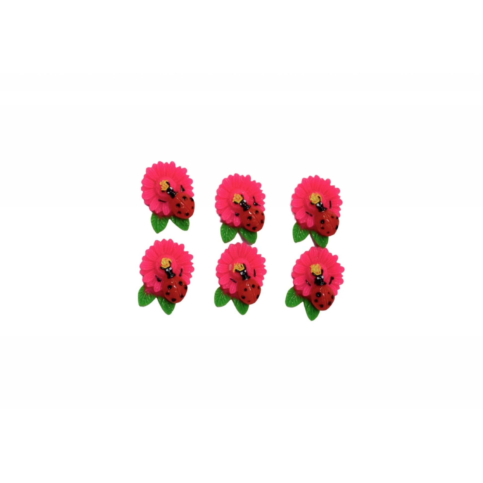 Indian Petals Flat-back Resin Flower with a Beetle Cabochons Motif for Craft Decoration or Rakhi - 12448, Hot Pink
