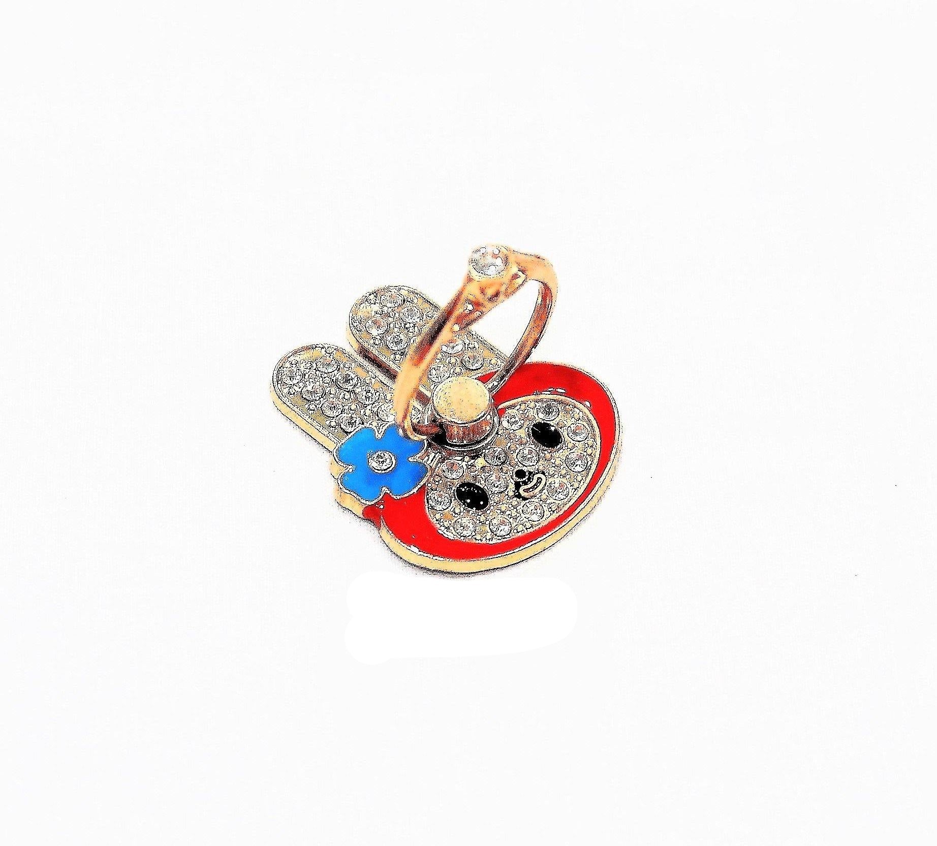 Indian Petals Bunny Shaped RhineStones Studded Metal Mobile Holder Ring Stand - Indian Petals