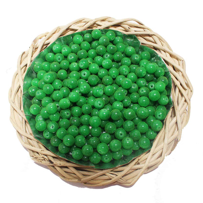 Premium quality Round shape Glass Beads for DIY Craft, Trousseau Packing or Decoration - Design 725, 8mm, Green - Indian Petals
