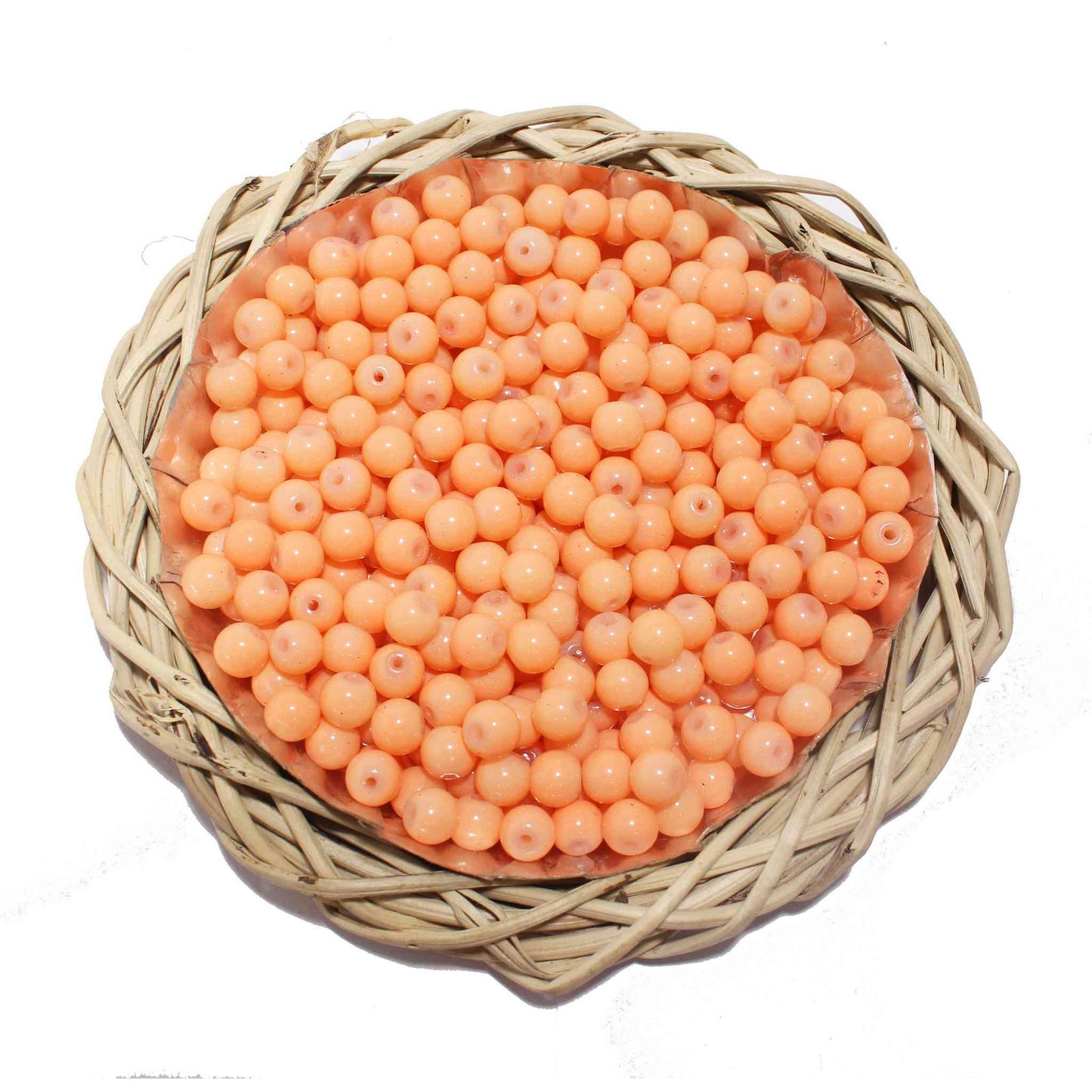 Premium quality Round shape Glass Beads for DIY Craft, Trousseau Packing or Decoration - Design 725, 8mm, Light Salmon - Indian Petals