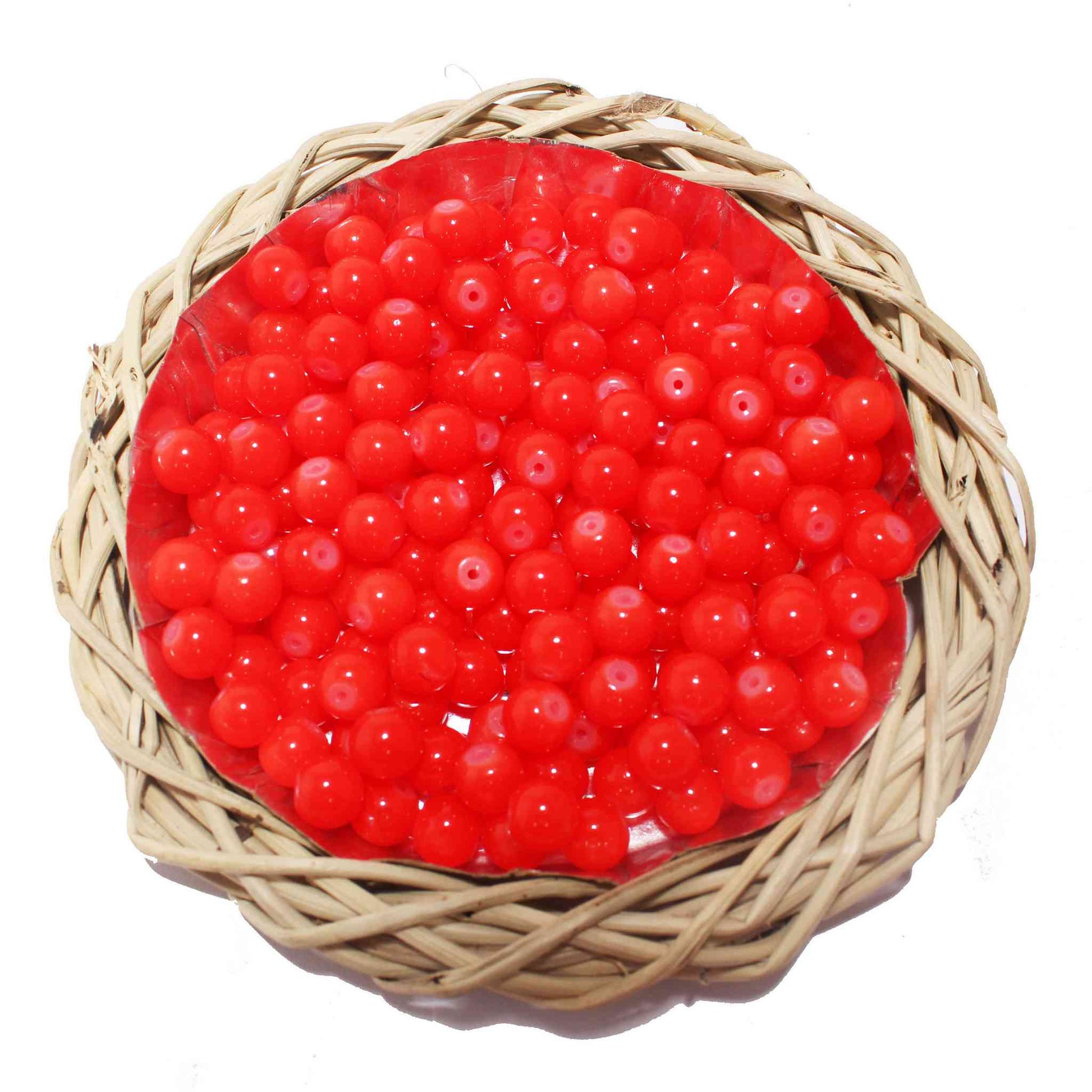 Premium quality Round shape Glass Beads for DIY Craft, Trousseau Packing or Decoration - Design 725, 10mm, Red - Indian Petals
