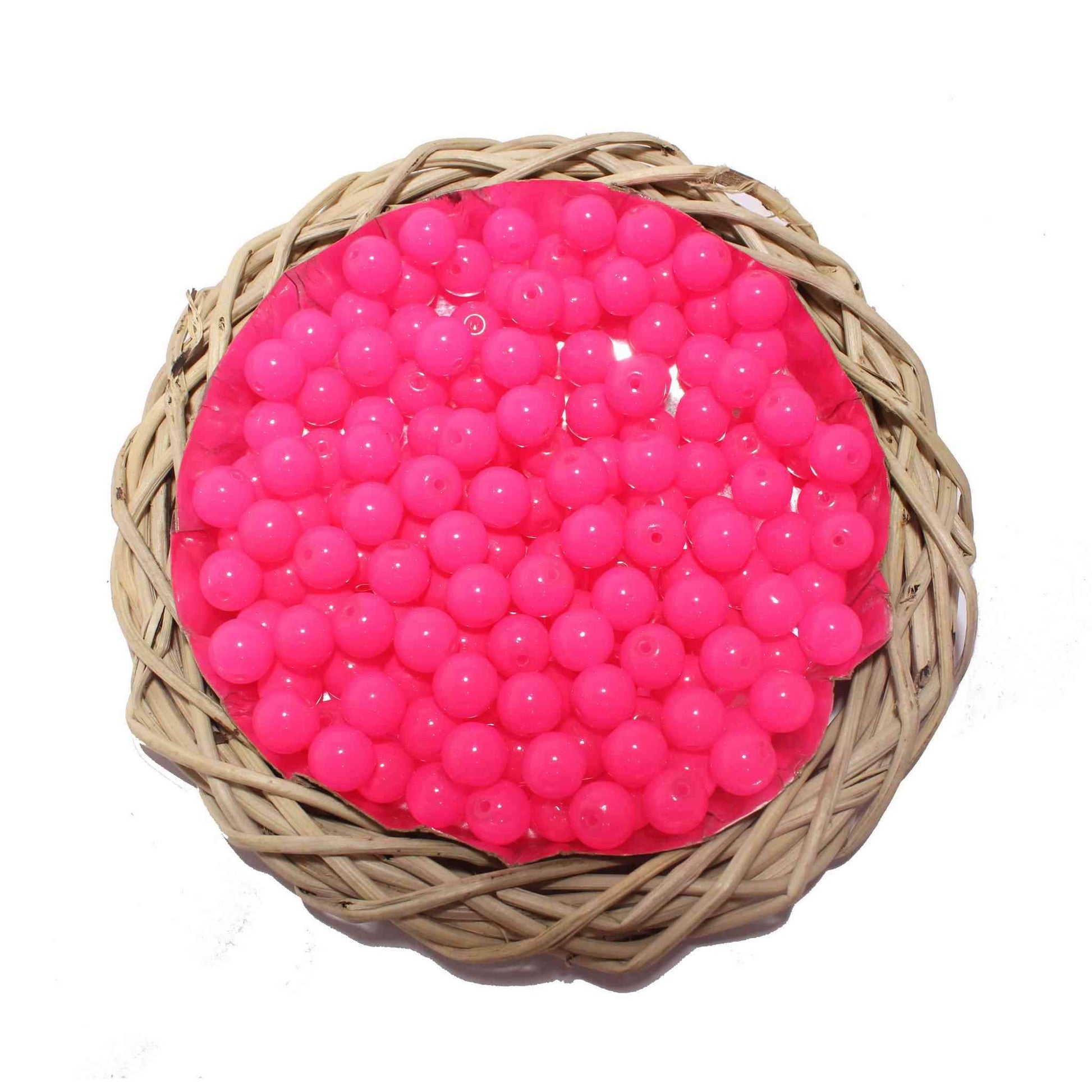Premium quality Round shape Glass Beads for DIY Craft, Trousseau Packing or Decoration - Design 725, 10mm, Deep Pink - Indian Petals