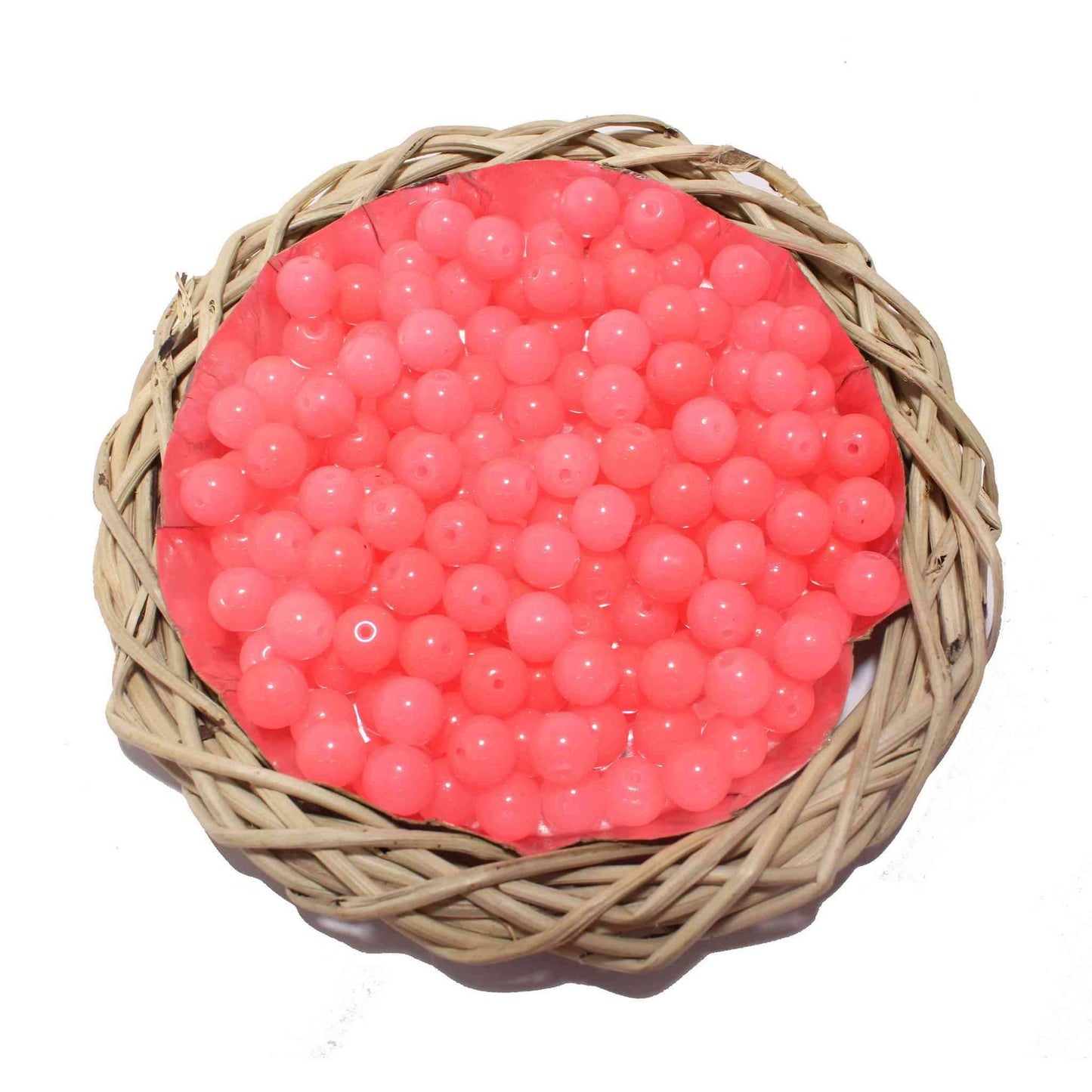 Premium quality Round shape Glass Beads for DIY Craft, Trousseau Packing or Decoration - Design 725, 10mm, Light Pink - Indian Petals