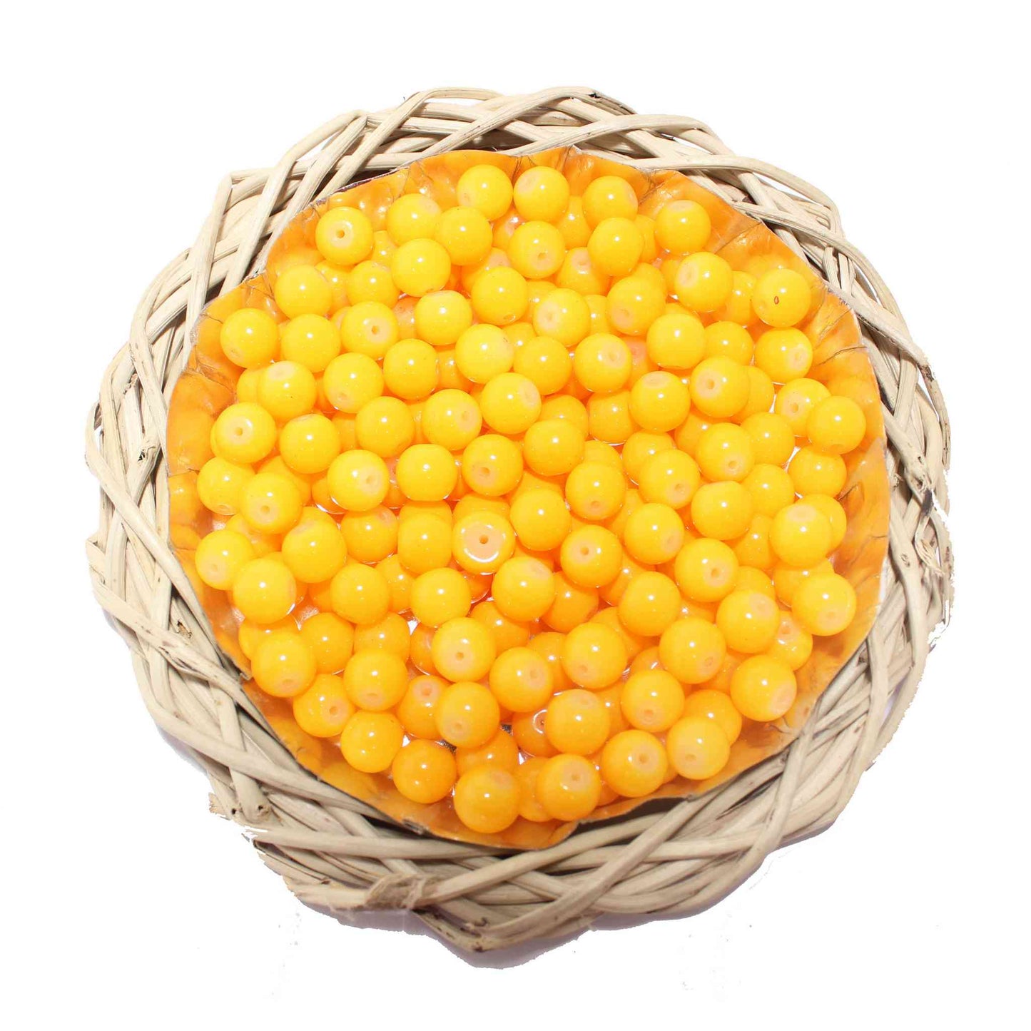 Premium quality Round shape Glass Beads for DIY Craft, Trousseau Packing or Decoration - Design 725, 10mm, Yellow - Indian Petals