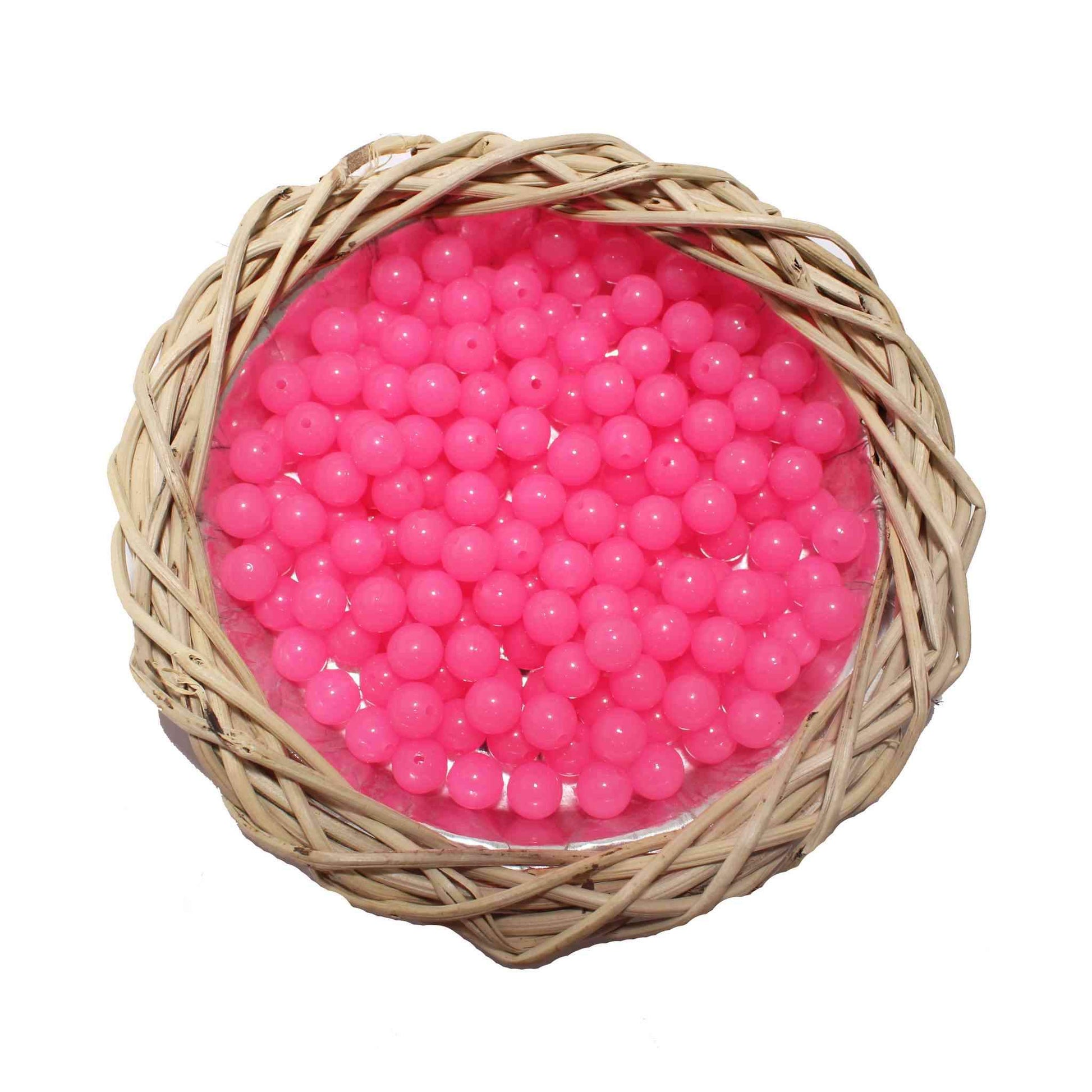 Premium quality Round Glass Beads for DIY Craft, Trousseau Packing or Decoration - Design 734, Hot Pink - Indian Petals