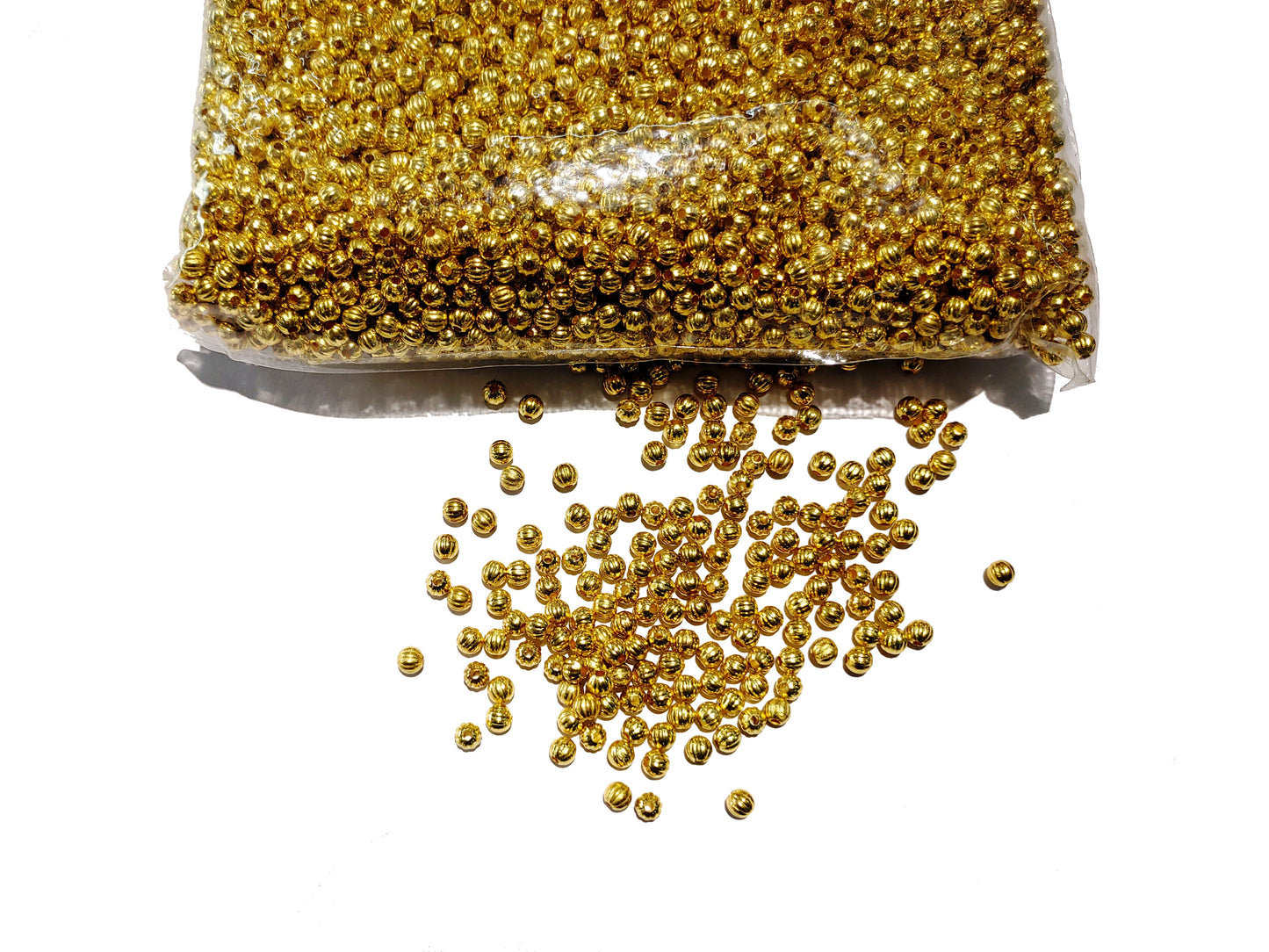 Indian Petals - Melon Shaped 6mm Sewable Golden Kharbuja Beads with Hole on both sides for Craft Decor or Jewelry Making