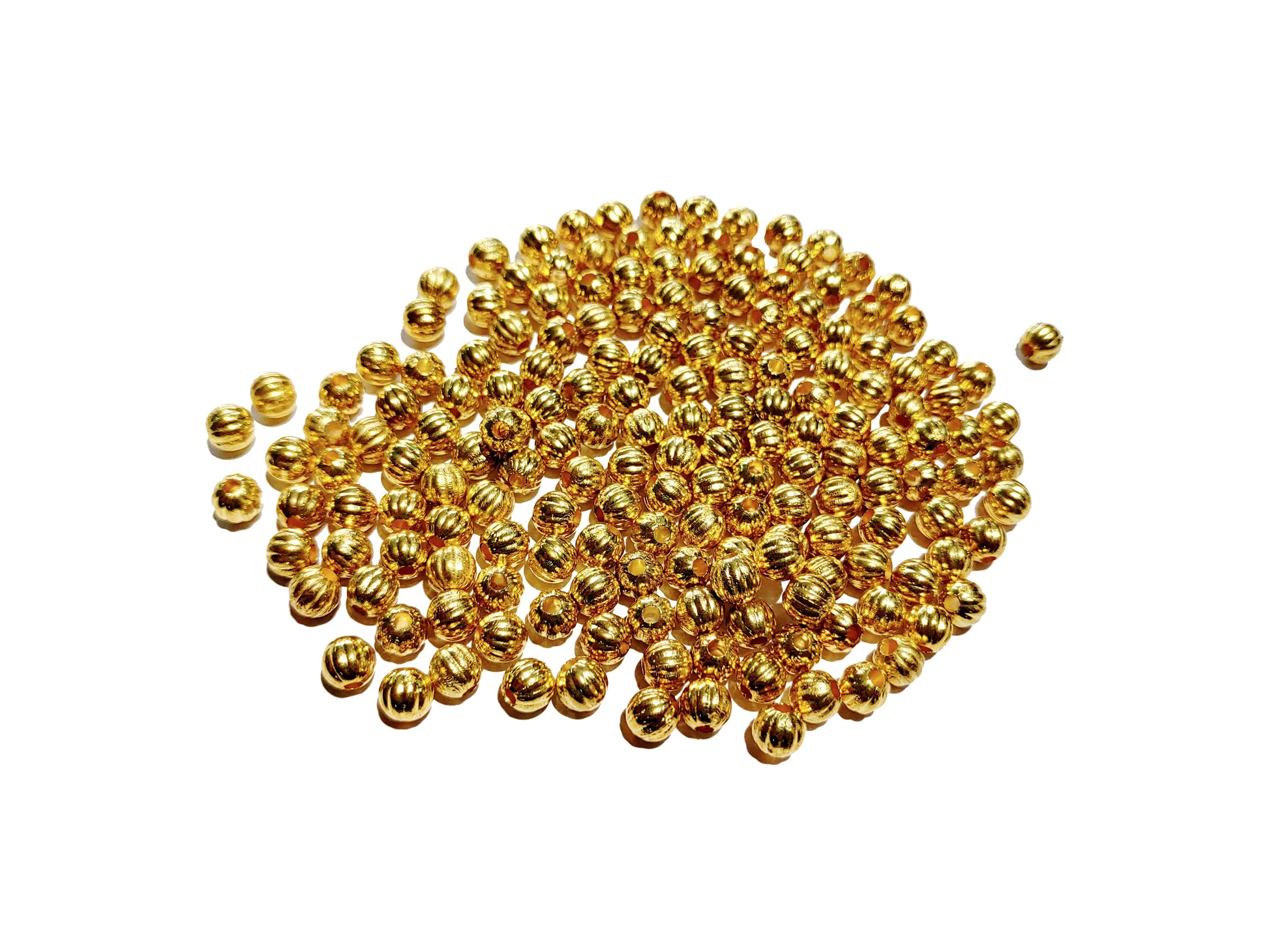 Indian Petals - Melon Shaped 6mm Sewable Golden Kharbuja Beads with Hole on both sides for Craft Decor or Jewelry Making