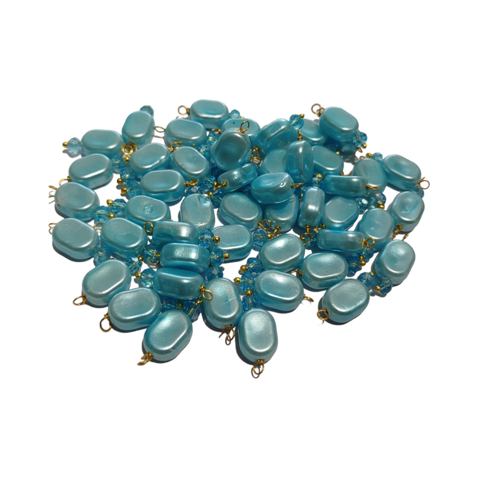 Indian Petals 100Pcs Colored Plastic Bead with Crystal Ball Drop for Craft Décor or Jewelry Making, 8x12mm, Aqua