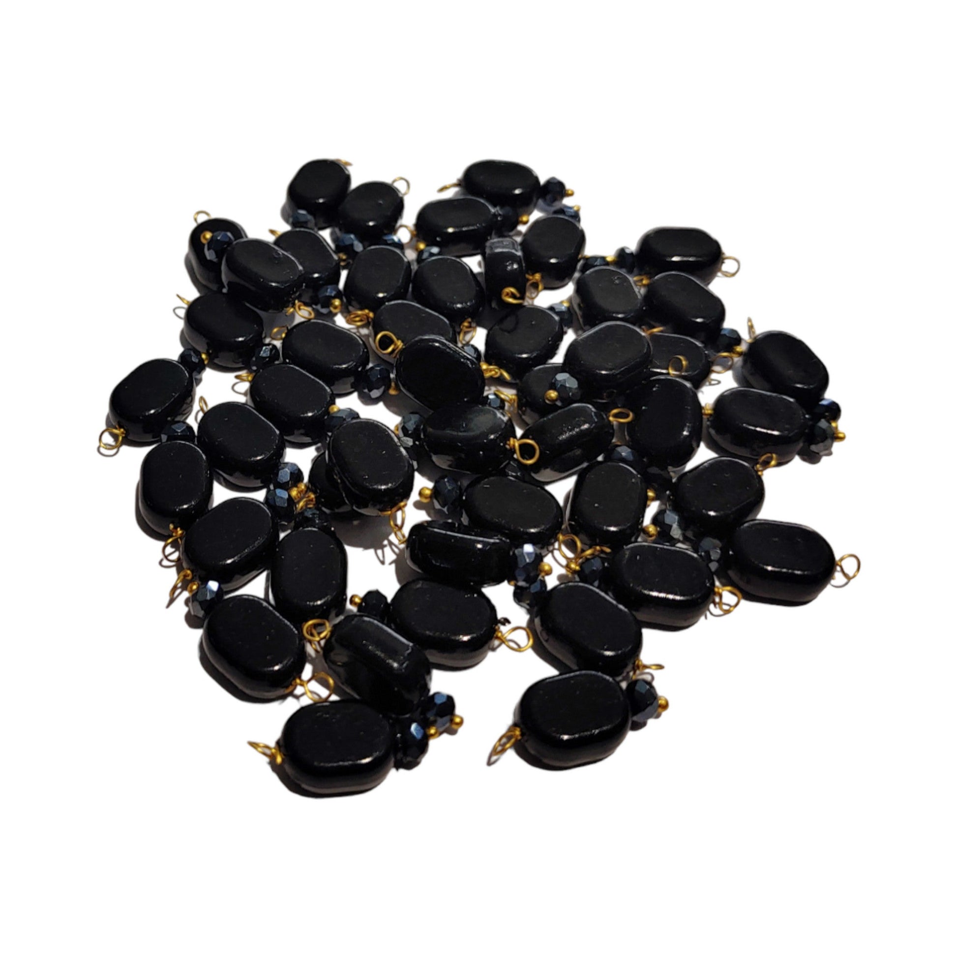 Indian Petals 100Pcs Colored Plastic Bead with Crystal Ball Drop for Craft Décor or Jewelry Making, 8x12mm, Black